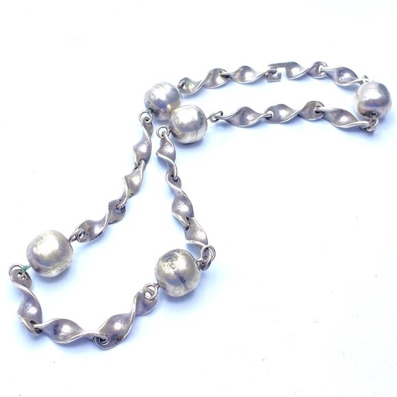 Vintage 50s Mexican Sterling Silver Necklace — Twisted Chain & Spheres EUC - Picture 7 of 8